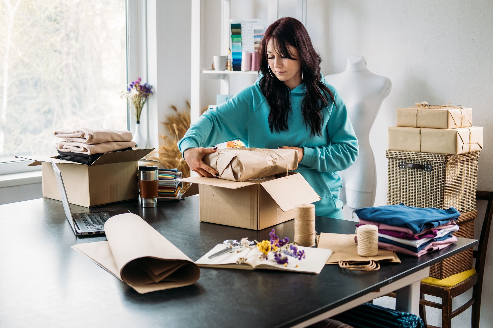 Small Business Owner, Woman Hold Package Box, Receiving Purchase Order, Working At Office.